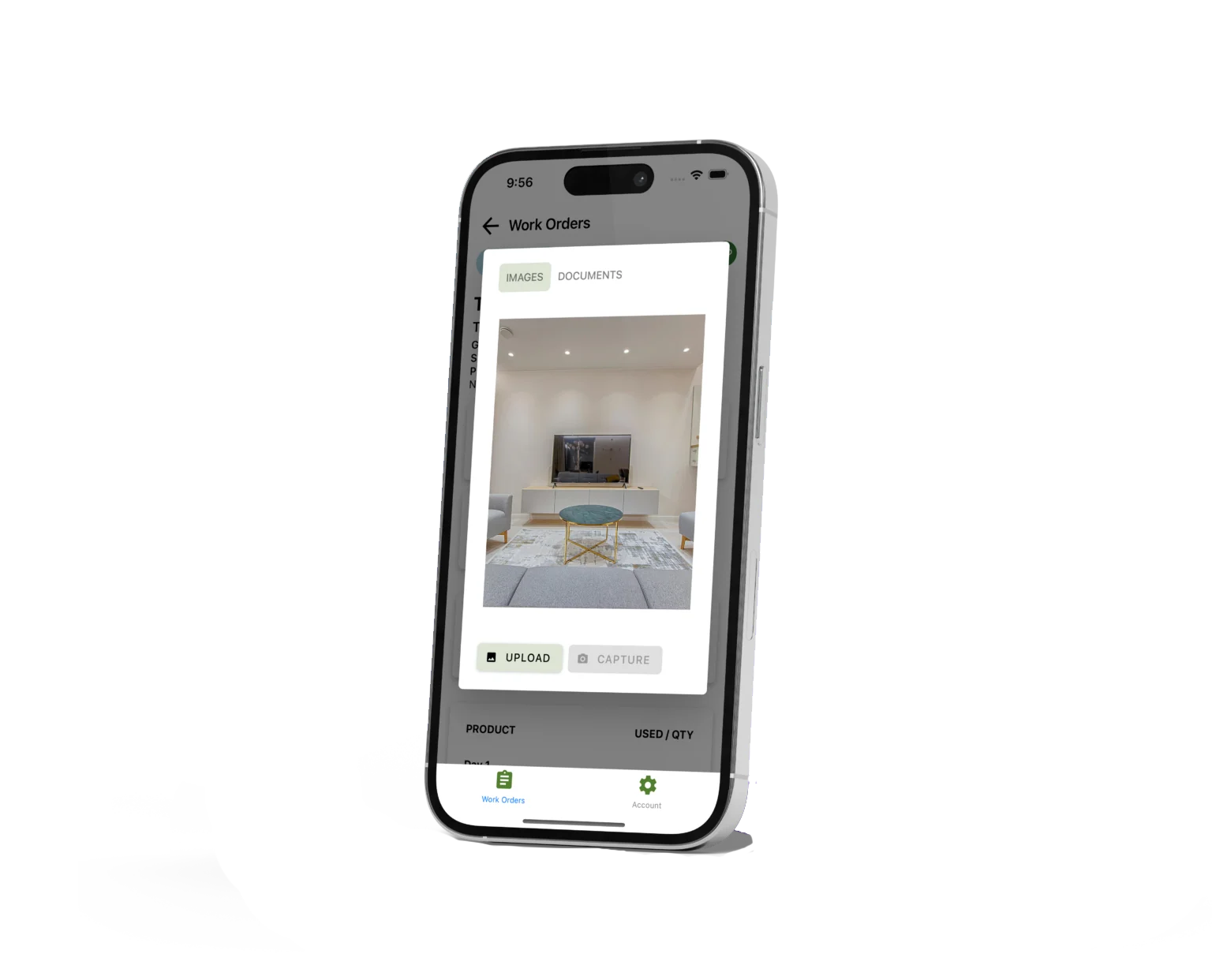 ABE Networks mobile app product photo upload on a work order